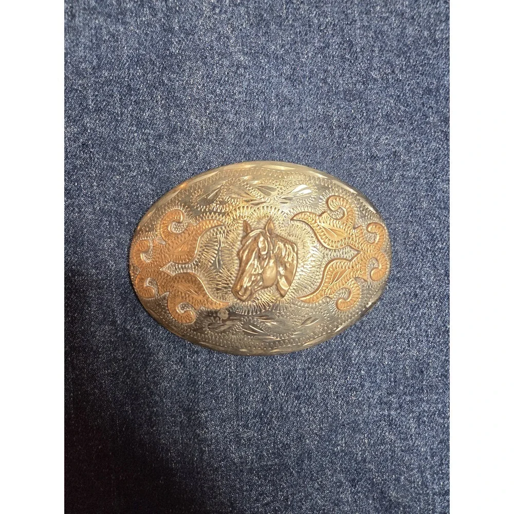 Vintage Nickel Silver Stallion Belt Buckle by Western Flair Co.